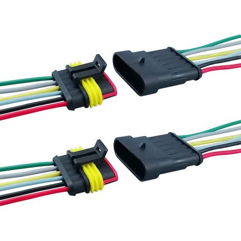 2 Set 6 Broches Voiture Imperméable Électrique Connecteurs, Kit de Prise de Fiche de Connecteur Électrique Étanche Scellé avec 16 AWG Pré-Câblé, pour Voiture Camion Bateau (1/4)