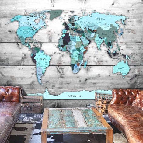 Papier Peint "World Map : Blue Continents" 105 x 150 cm (1/2)