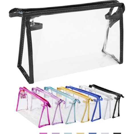 7 Paquets Sac cosmétique imperméable Transparent, Sac de Maquillage cosmétique Transparent en PVC Portable pour Vacances, Voyage, Salle de Bain Sacs Transparents à la Mode, (1/5)