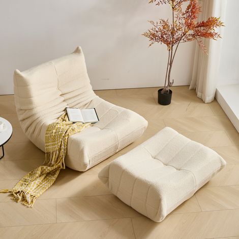 1-Sitzer-Pouf aus hochdichtem Schaumstoff, beige OKMYHOME (1/5)
