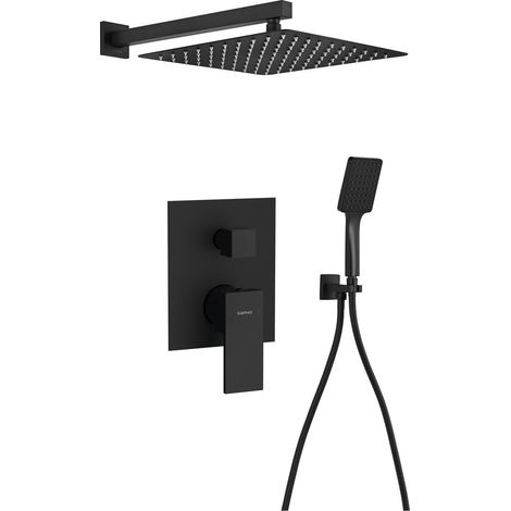 CUBEMIX Set de Douche à Encastrer avec Robinet, 2 Sorties, noir mat
