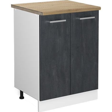 Meuble bas de cuisine R-Line, Béton noir, 60 cm PT Chêne, Vicco (1/5)