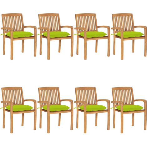 Chaises de jardin empilables avec coussins lot de 8 Teck solide (1/5)