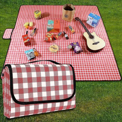 Couverture de pique-nique imperméable à carreaux 200x200cm avec poignée - Légère, lavable et idéale pour les activités de plein air (1/5)