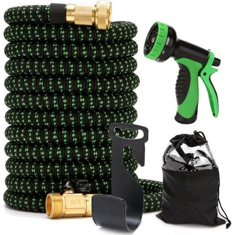 Tuyau d'arrosage - TEMPSA - 15M - Tuyau extensible - Pistolet d'arrosage - Raccord Laiton (1/4)