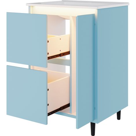 Mobile bagno freestanding 61 x 46,5 x 87 cm blu con lavabo in ceramica, 2 cassetti e anta soft-close (1/5)