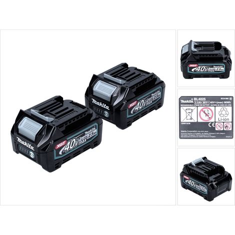 Makita Kit batterie 40 V avec 2x BL 4025 2,5 Ah ( 2x 191B36-3 ) XGT Batterie Li-Ion IP64 avec indicateur LED