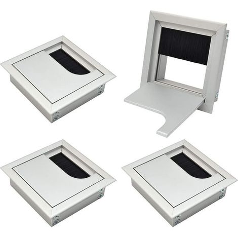 Passe-câbles carré 80x80mm pour bureau, cache-fil à encastrer en aluminium brossé argent, organiseur de câbles pour meuble, passage de fils dissimulé, kit de 4 pièces. (1/3)