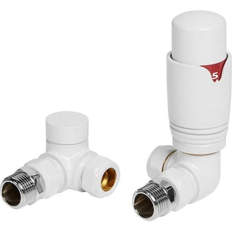 Signature Round Thermostatic Corner Radiator Valve Pair - White