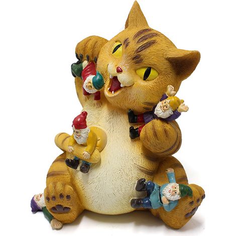 Statue de chat et nain assis, figurine décorative en résine, ornement animal pour maison, cour, jardin, pelouse, porche (1/5)