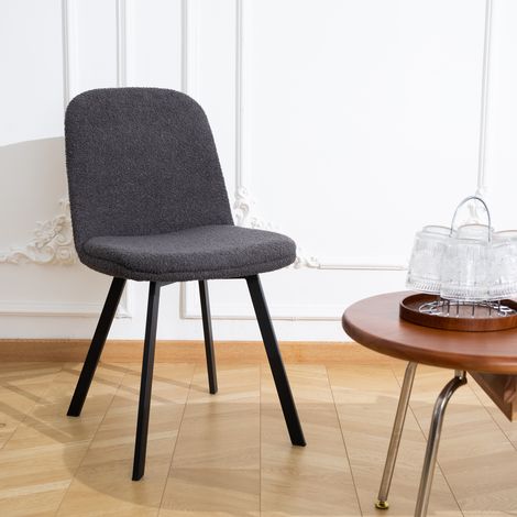 Lot de 2 chaises de salle à manger en teddy polaire, rembourrage doux, confort toutes saisons, structure métallique stable, assise confortable, pour salle à manger moderne (1/5)