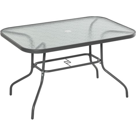 Outsunny Rechteckiger Gartentisch 120x80x70 cm, epoxidbeschichtetes Metall, Grau, Tischplatte aus gehärtetem Glas