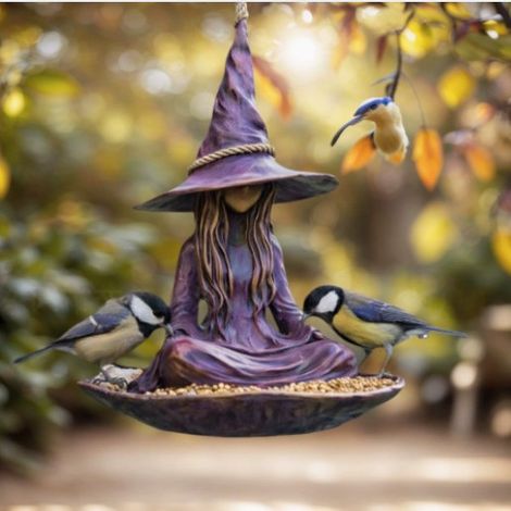 Mangeoire à oiseaux de jardin sorcière portable, créative et originale, un best-seller -- Mangeoire à oiseaux suspendue sorcière --