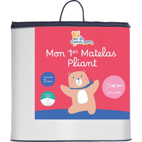 Matelas pliant bébé 60x120cm – Mousse polyuréthane 18kg/m3 – Housse déhoussable et lavable – Garantie 2 ans – Fabrication française – Les Noursons (1/5)