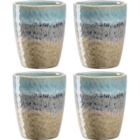 Lot de 4 tasses en céramique 300 ml Fait main Passe au micro-ondes Passe au lave-vaisselle Bleu/anthracite/beige (1/5)