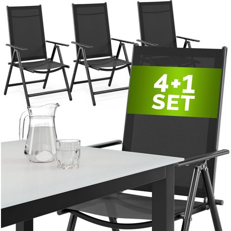 Casaria Salon de jardin aluminium »Bern« 1 table 4 chaises pliantes différentes couleurs plateau de table en verre dépoli dossier réglable 8 positions Anthracite (1/5)