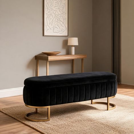 Banc de rangement 130 cm avec repose-pieds et coffre coloris noir (1/5)
