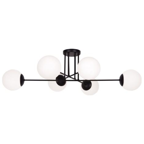 Lustre noir 6xE27 globes verre blanc Kaja Savoy K-4925