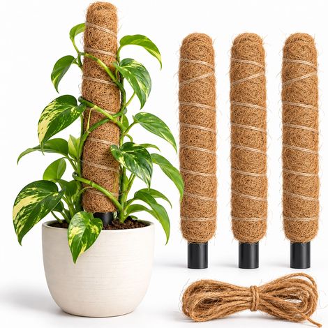 Relaxdays tutore in cocco set da 4, 30 cm, asta per Monstera e piante da interno, con corda in cocco, naturale (1/5)