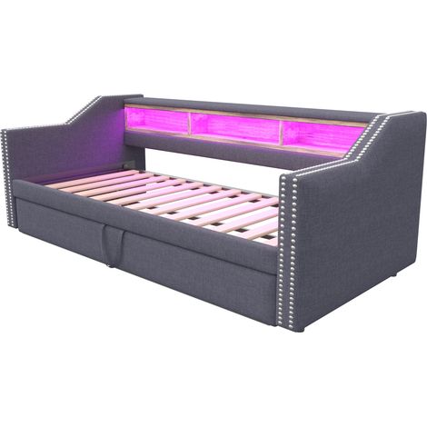 Ausziehbares Schlafsofa 90/180 x 190 cm mit LED, USB, Stauraum und 2 Federkernmatratzen (1/5)