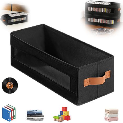 Étagère à CD empilable - Meuble à CD pliable - Avec couvercle anti-poussière et poignée - Avec fenêtre de visualisation - Noir - Idéal pour la maison, le bureau ou le home cinéma - CD (1/2)