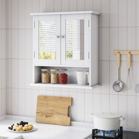 Armoire murale de salle de bain avec miroir – Meuble à pharmacie blanc avec étagère réglable – Rangement pour salle de bain, buanderie et cuisine  – Blanc (1/5)
