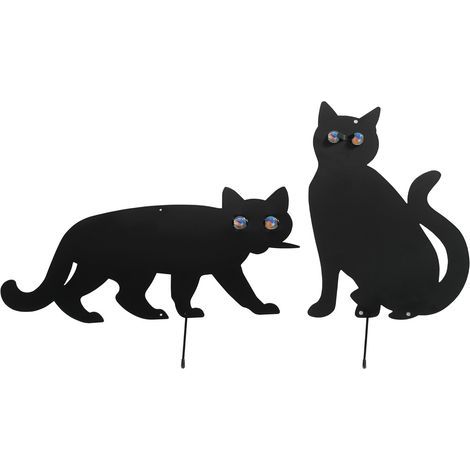 Ensemble de deux épouvantails en forme de chat pour repousser les oiseaux – Noir, 37x24 cm – Métal peint – Yeux en verre – pour éloigner les visiteurs indésirables. (1/5)