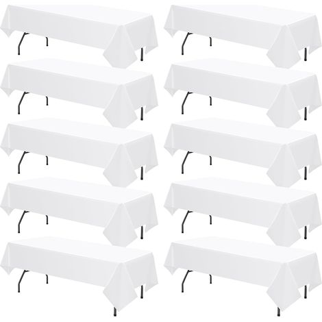10er-Pack Einweg-Tischdecken – Rechteckige Kunststoff-Tischdecken (Weiß) – 137 cm x 274 cm – Premium-Tischdecken für Partys (Drinnen & Draußen), Geburtstage, Hochzeiten, Bankette, Picknicks und Dekora