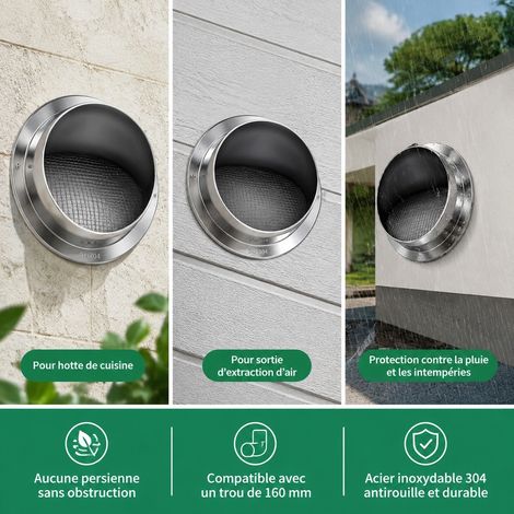 Chapeau de Ventilation Inox 304 sans Volet pour Ouverture 160 mm Anti-Pluie (1/4)