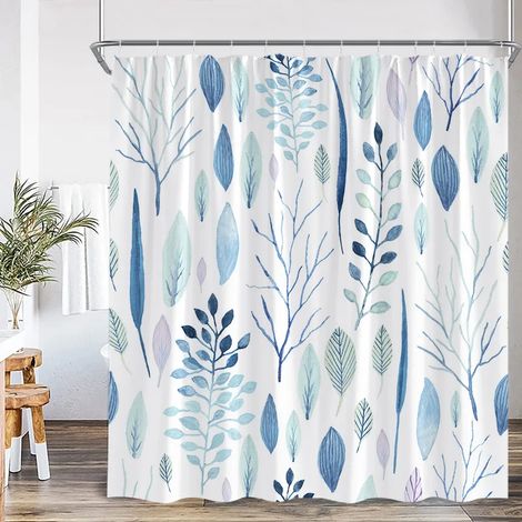 Filiyano-Rideau de douche à motifs de feuilles bleues, aquarelle végétale, feuilles d'eucalyptus, style moderne et épuré, décoration de salle de bain (1/2)