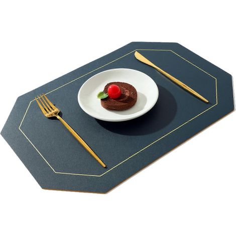 Set de table rectangulaire double face, résistant à la chaleur, anti-brûlures et antidérapant, idéal pour les repas de famille (bleu). (1/5)