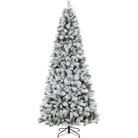 HOMCOM árbol de navidad artificial 270 cm, con 1507 ramas y base metálica plegable, montaje rápido, decoración navideña para salón, interior, blanco (1/5)