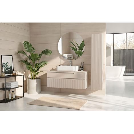 Meuble salle de bain suspendu+colonne RIO cashmere 100x93x48 cm (1/5)