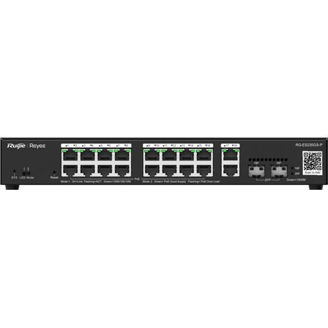 Conmutador gestionado Ruijie RG-ES220GS-P 18 puertos Gigabit PoE L2 carcasa metálica (1/5)
