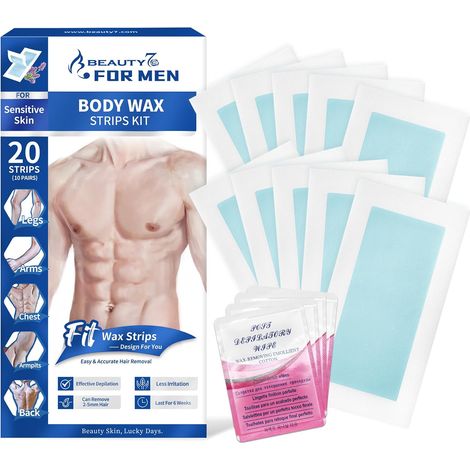 Bande de Cire Homme pour Corps Épilation 20 Bandes de Cire Froide + 4 Après L'épilation Lingettes Epilation Homme 3 Secondes pour Une Épilation Rapide (1/5)