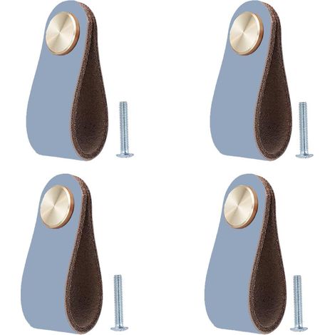 Lot de 4 Poignée Meuble Cuir, Bouton de Portes Placard Poignee Cuir Bouton de Tiroir, Poignee de Meuble Vintage pour Armoires, Commode, Cuisine, Salle de Bain (1/5)