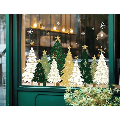 Lot de 9 autocollants de Noël - Décorations de Noël pour fenêtres - Motif sapin - Autocollants statiques - Film adhésif - Kit de décoration sans colle - Convient aux fenêtres, portes vitrées, miroirs (1/5)