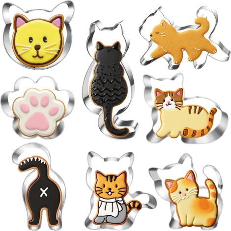 Katzel Lot d'emporte-pièces - 8 pièces - Emporte-pièces en acier inoxydable, passe au lave-vaisselle - Pour biscuits, gâteaux et décoration - Idéal pour anniversaire, automne, fête,chat,-