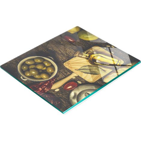 Tablero de vidrio decorativo multifuncional con estampado de aceitunas, 60x52 cm.