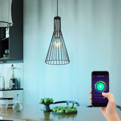 Pendellampe Hängeleuchte Deckenlampe Esszimmerleuchte Küchenlampe, App-Sprachsteuerung Timer dimmbar CCT, schwarz altmessing, RGB LED 5W 470Lm warmweiß-kaltweiß, H 120 cm