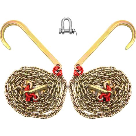 Mophorn Cadena de gancho J 2 piezas cadena de remolque con brida de transporte G80 cadena de acero de aleación correas de remolque carga de 4200 kg resistencia a la rotura 8000 kg para camiones