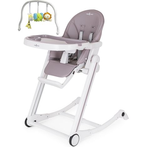 ADELLE Chaise haute à bascule inclinable et pliable Gris / Blanc