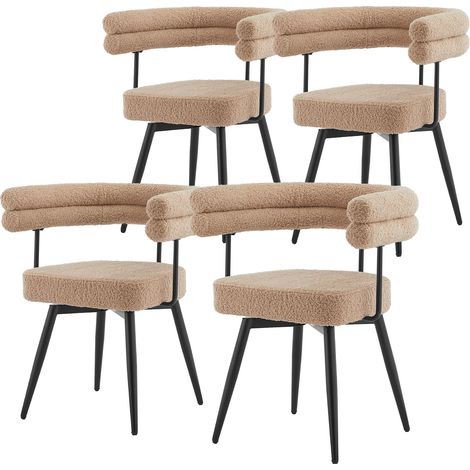 ML-Design Juego de 4 Sillas de Comedor Giratorias 360° Marrón en Tejido Teddy Asientos Ergonómicos con Reposabrazos y Respaldo Mueble Moderno Tapizado con Patas de Metal, para Oficina, Comedor, Cocina (1/5)