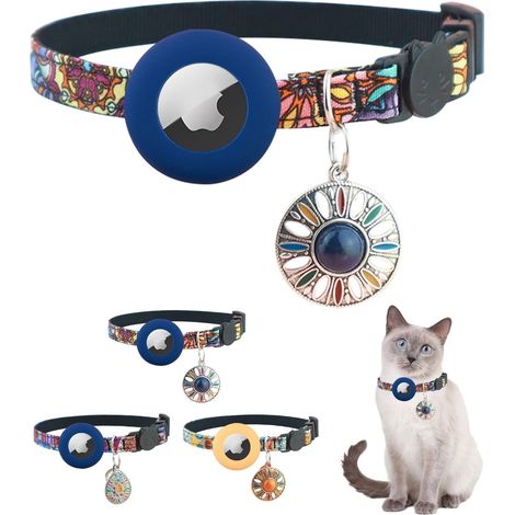 Collier AirTag pour chat à ouverture rapide, avec porte-étiquette Apple AirTag, clochette et pendentif classique pour petits animaux (chats, chiots, chatons), bleu marine. (1/5)