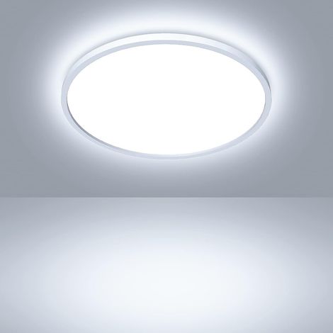 Runde LED-Deckenleuchte, 18 W, 2400 lm, 6500 K, moderne Innenbeleuchtung, geeignet für Badezimmer, Wohnzimmer, Küche, Schlafzimmer, Flur, Garage, Ø 24 cm (Silber)