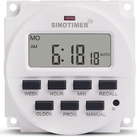 Minuterie grand écran LCD 1,6 pouces 110 V CA 120 V, programmable 7 jours, avec relais intégré (minuterie TM618N-1 110 V) (1/4)