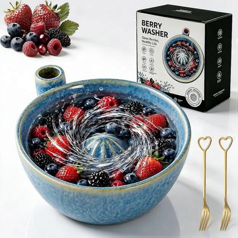 Bol en céramique bol à fruits à rotation automatique avec centre surélevé et trous de drainage (1/5)
