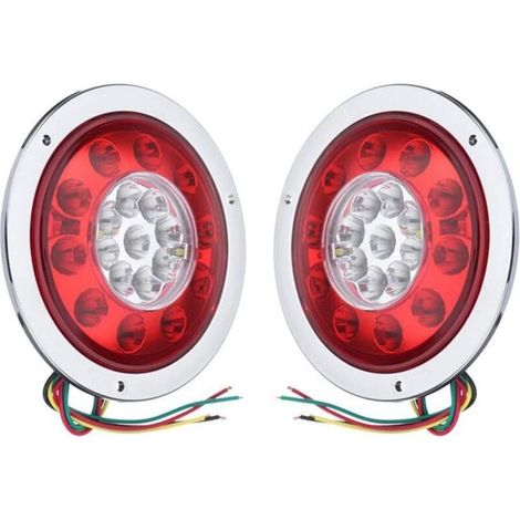 Lot de 2 feux arrière ronds 19 LED, feux de freinage, feux de position rouge ambré pour camion, remorque, camion, clignotant, feu de freinage 10-30 V (argenté) (1/4)