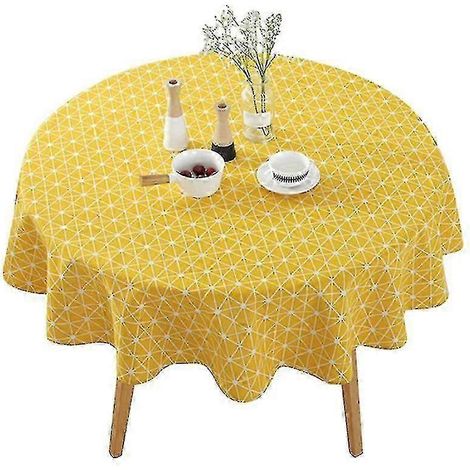 Nappe ronde en lin et coton de 150 cm, nappe jaune pour la décoration de la salle à manger