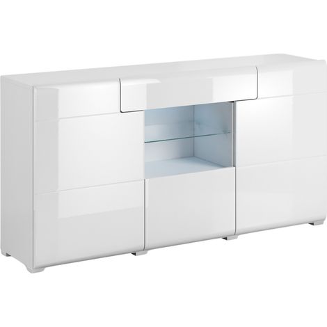 Cómoda Torsone 108, Blanco + Blanco brillante, Con cajones y puertas, Número de cajones: 0, 84x159x40cm (1/5)